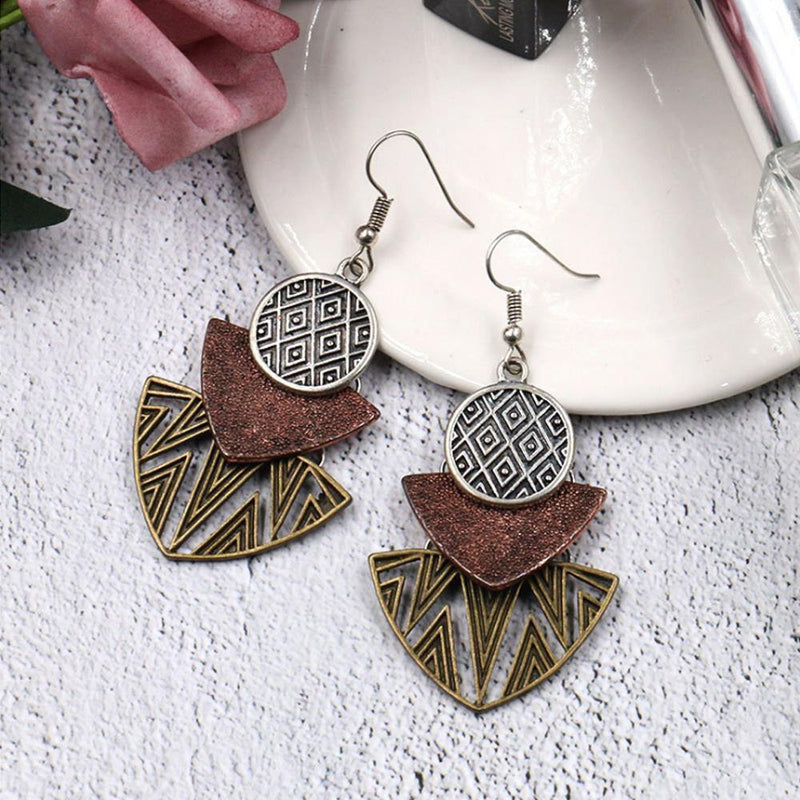 Pendientes Largos De Patrón Geométrico, 1 Par