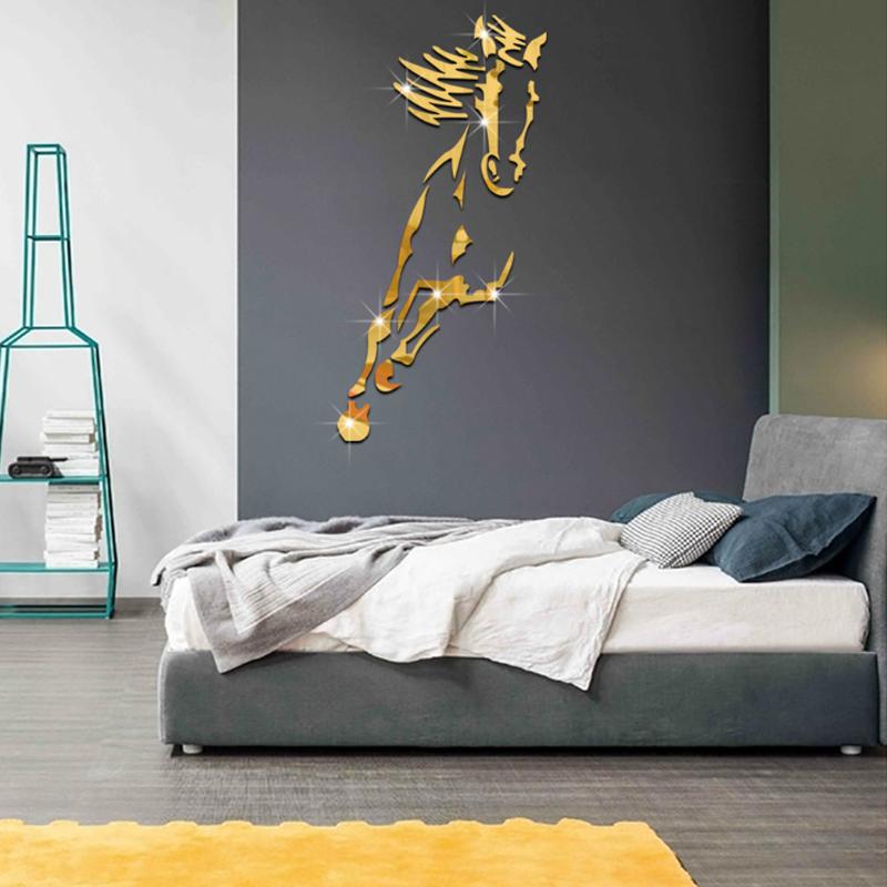 Etiqueta engomada de la pared del caballo del espejo moderno de acrílico 3D