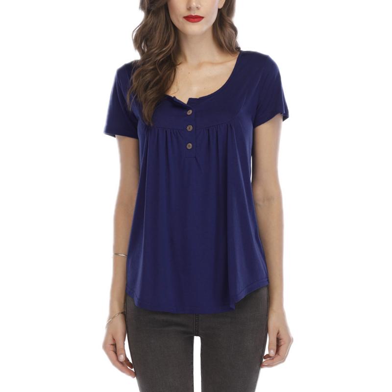 Top casual para mujer con botones de manga corta en color liso
