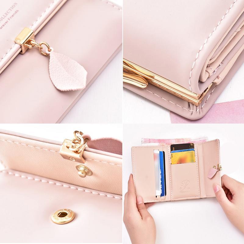 Cartera tríptico corta con hojas