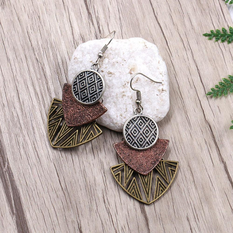 Pendientes Largos De Patrón Geométrico, 1 Par