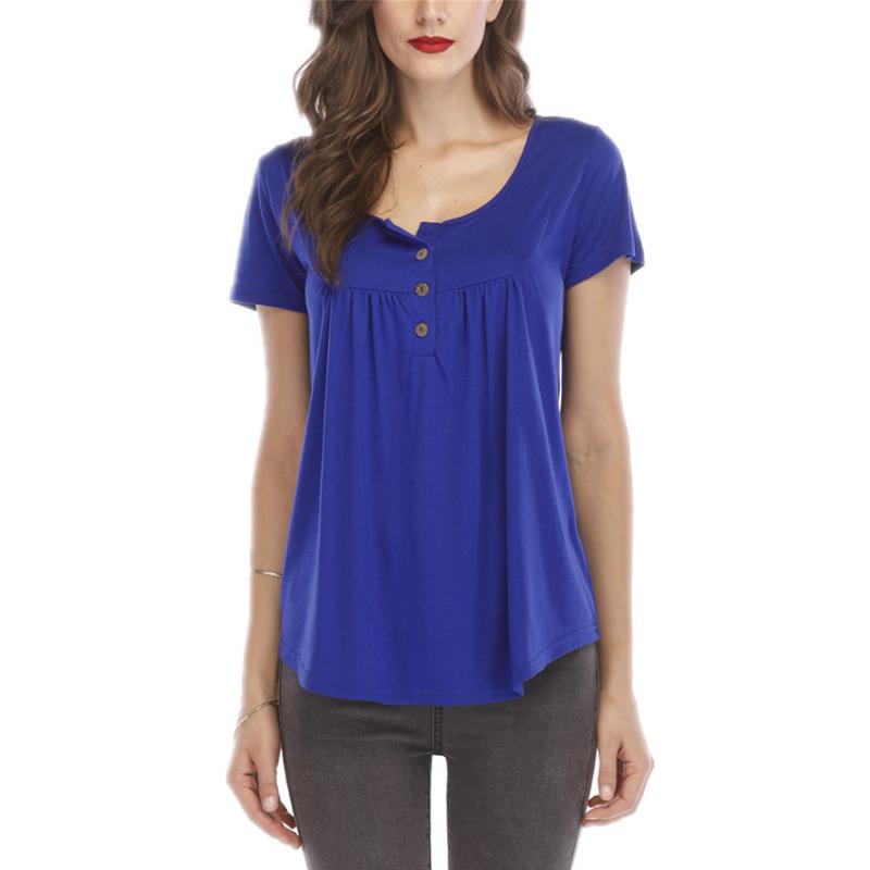 Top casual para mujer con botones de manga corta en color liso