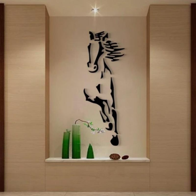 Etiqueta engomada de la pared del caballo del espejo moderno de acrílico 3D