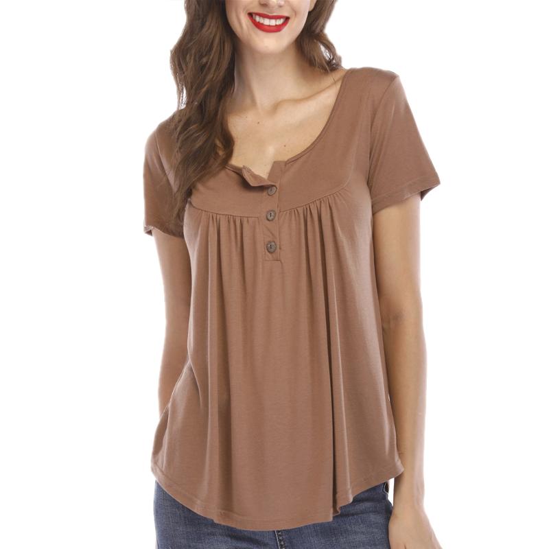 Top casual para mujer con botones de manga corta en color liso
