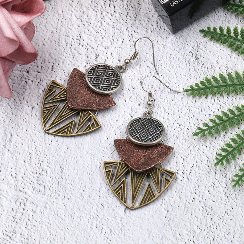 Pendientes Largos De Patrón Geométrico, 1 Par