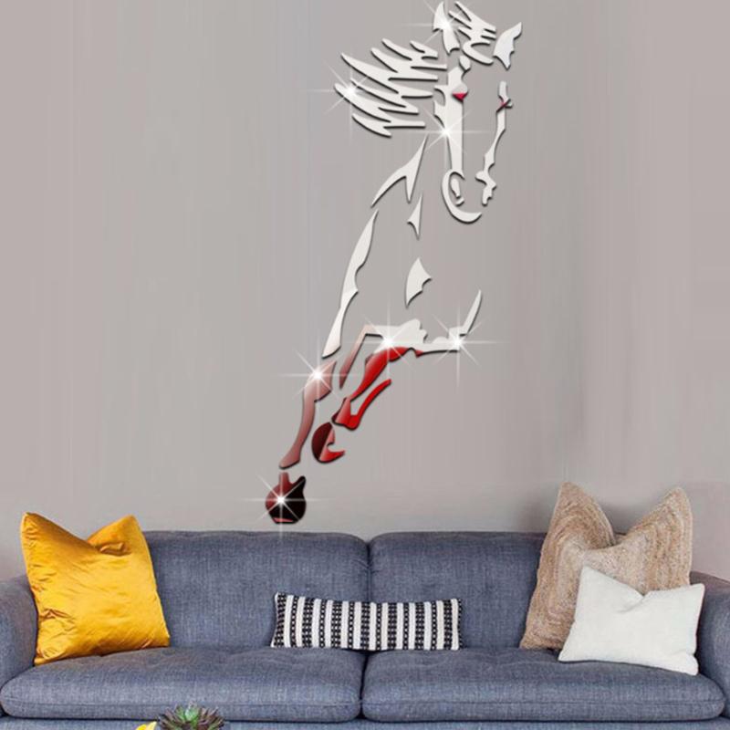 Etiqueta engomada de la pared del caballo del espejo moderno de acrílico 3D