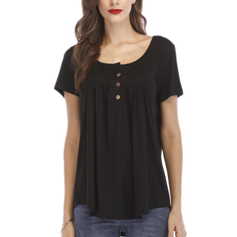 Top casual para mujer con botones de manga corta en color liso