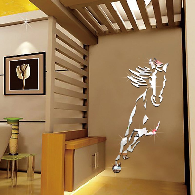 Etiqueta engomada de la pared del caballo del espejo moderno de acrílico 3D
