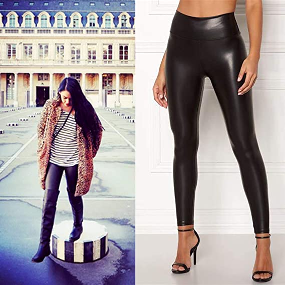 Legging de imitación de piel sintética elástica