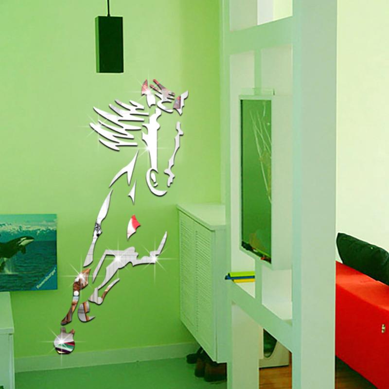 Etiqueta engomada de la pared del caballo del espejo moderno de acrílico 3D
